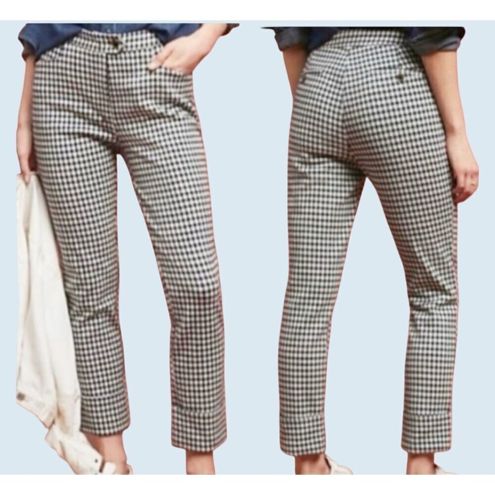 ANTHROPOLOGIE Essentials Crop Flare Black & White Checkered Sz 2